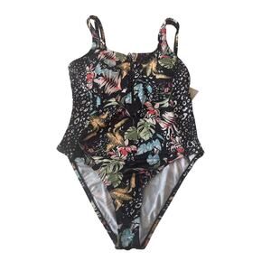 Ocean Pacific NWT Large Black Style OPTJ23823 One Piece Zip Front Lightly Padded